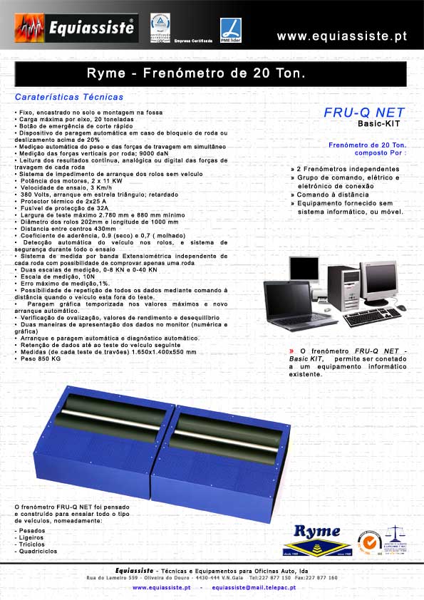 Ryme - Frenómetro de 20 ton. em Kit para teste de todo o tipo de veículos - Pesados, ligeiros, motociclos, triciclos e quadriciclos